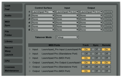 7 Configurazione MIDI di Ableton Live 9 per la corretta comunicazione con Launchpad PRO