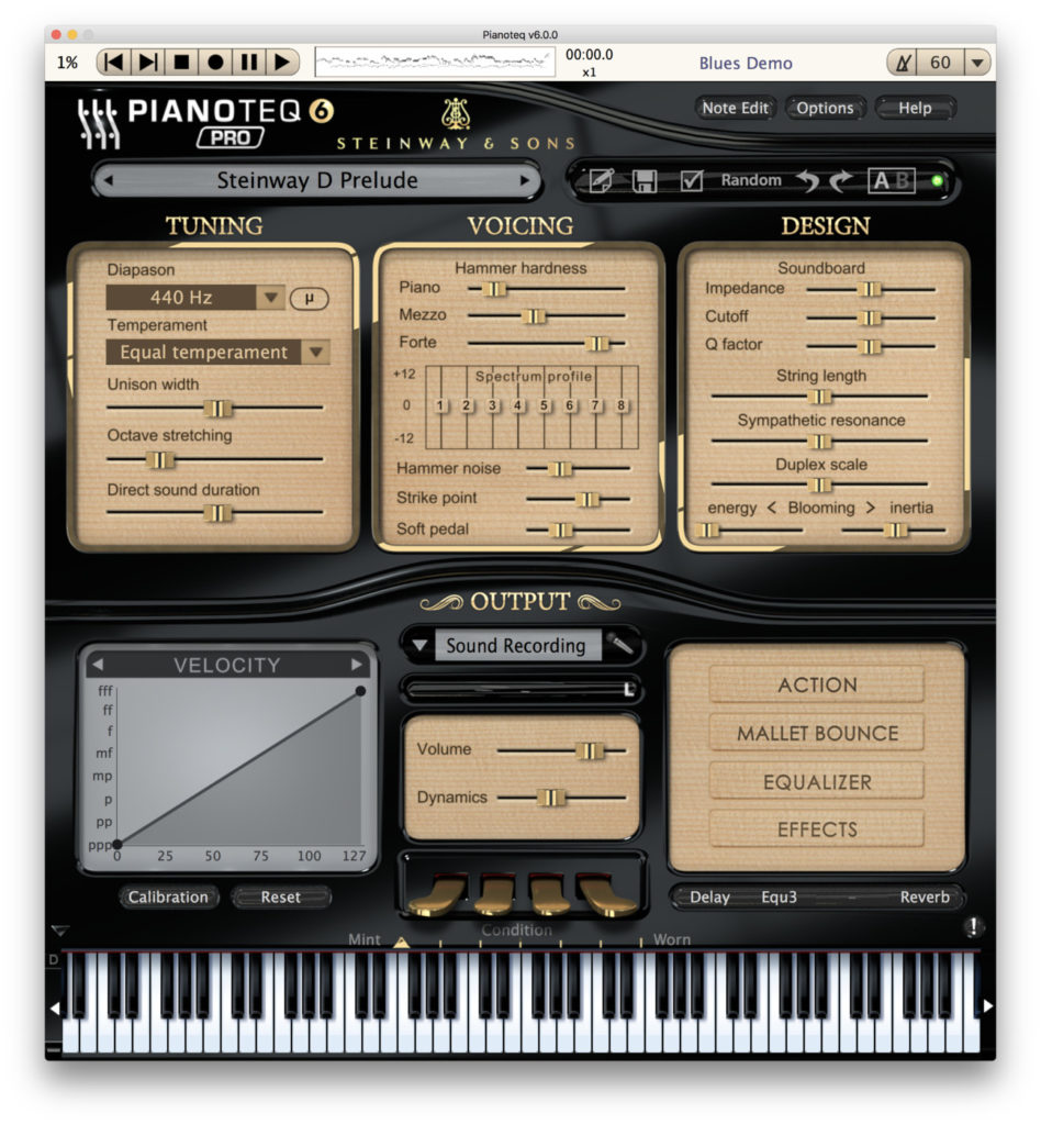 Pianoteq 6: il menu dei modelli di pianoforte Steinway&Sons, Gotrian, YC5, K2 e Blüthner