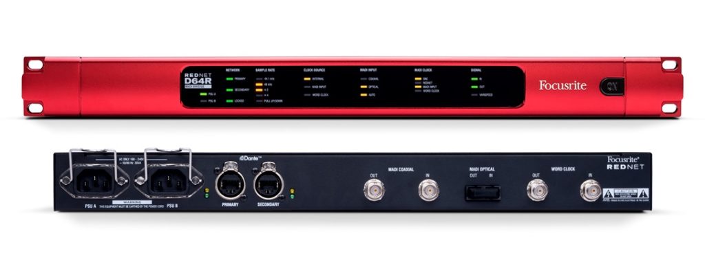 Focusrite Pro RedNet D64R  audio hardware over ip leading technologies audiofader
