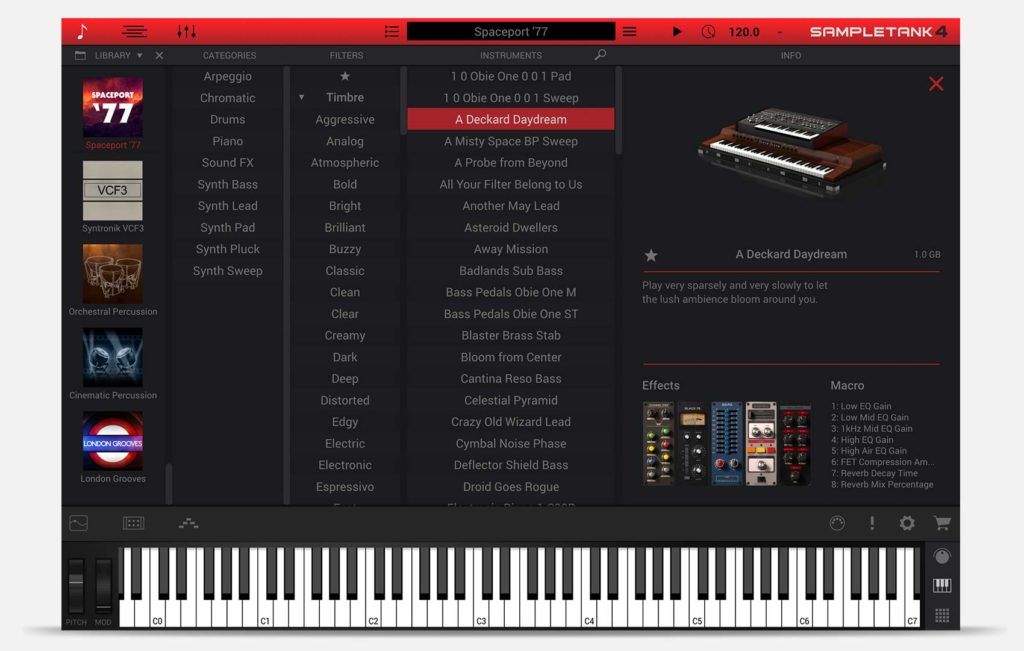 Ik Mutlimedia Spaceport '77 espansione sampletank4 producer virtual instrument synth strumenti musicali
