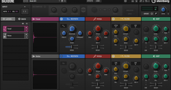 Steinberg Backbone GUI resynthesizer vst drum cubase percussive sound subacractive plug-in au music production sound design test pierluigi bontempi strumenti musicali