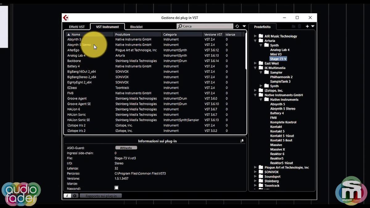 Tutorial Steinberg Cubase 10.5 gestire i virtual instrument