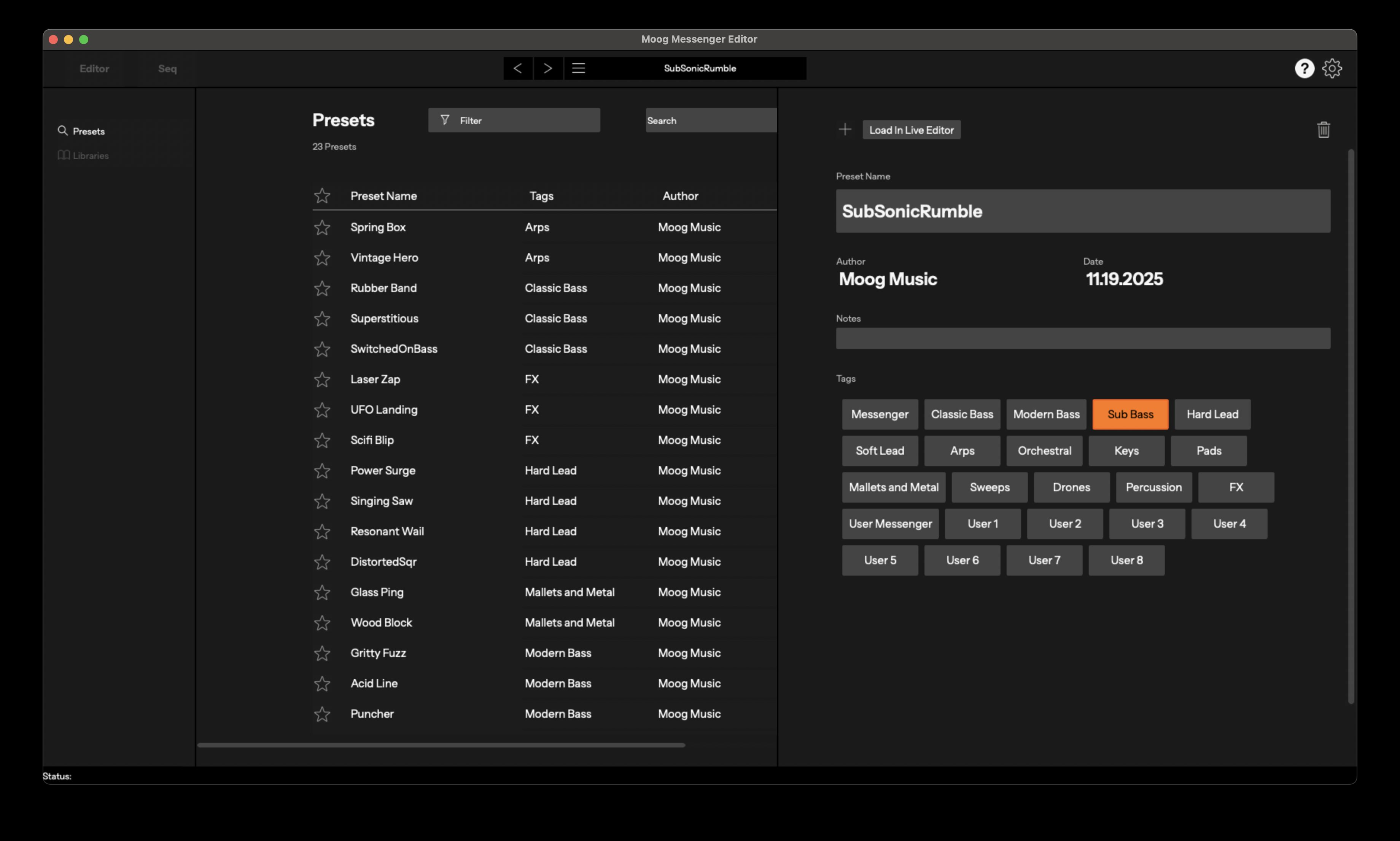 Moog Messenger Preset Editor