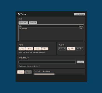 separatore stem AI, Trama AI, stem separation, separatore stem gratuito, separazione stem audio, HTDemucs, trama