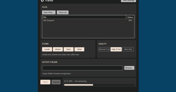 separatore stem AI, Trama AI, stem separation, separatore stem gratuito, separazione stem audio, HTDemucs, trama