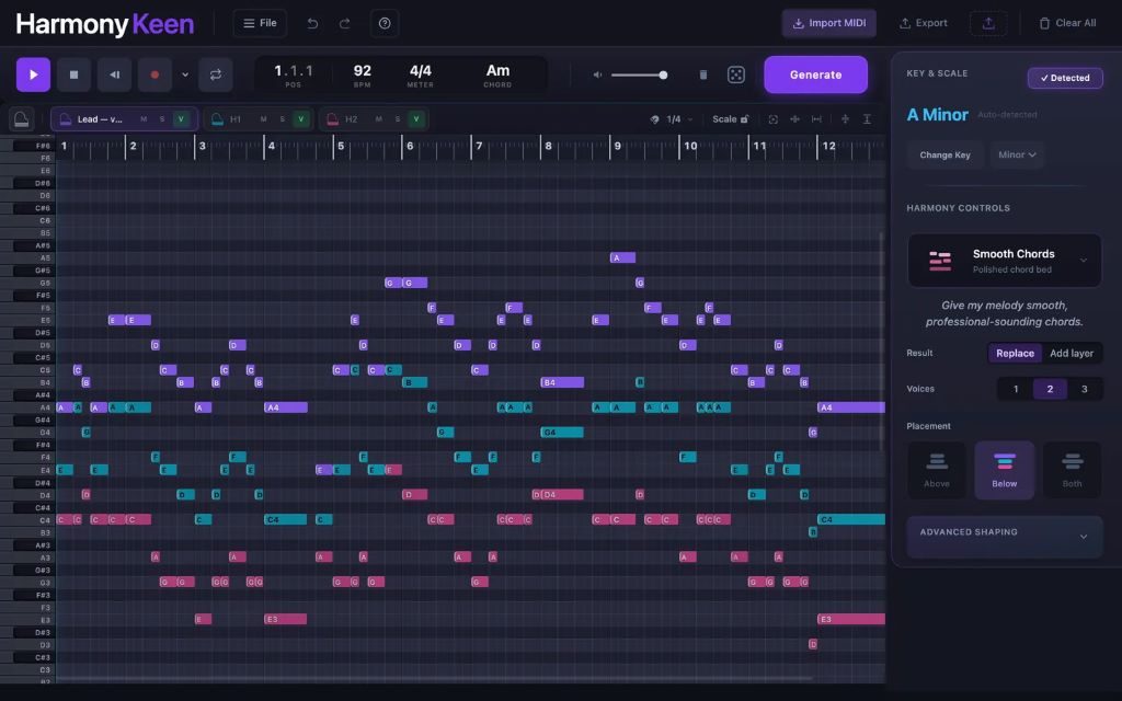 HarmonyKeen, Malsah Labs, software musicale, MIDI, armonizzazione, arrangiamento, voice leading, DAW, plugin MIDI, teoria musicale, composizione musicale