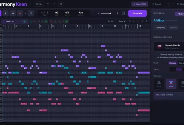 HarmonyKeen, Malsah Labs, software musicale, MIDI, armonizzazione, arrangiamento, voice leading, DAW, plugin MIDI, teoria musicale, composizione musicale