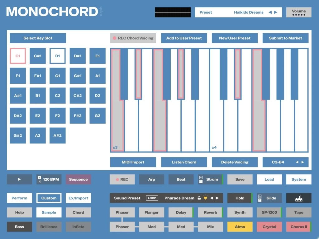 orph, MONOCHORD, plugin, strumenti virtuali, VST3, Audio Unit, software musicale, chord instrument, multisampler, sound design, synth, MIDI, DAW