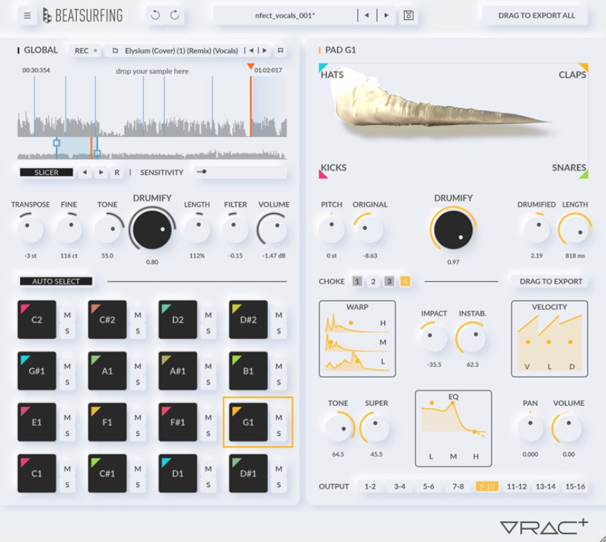 BEATSURFING VRAC+, plugin audio, drum machine, drum kit, sound design, musica elettronica, produzione musicale, VST, VST3