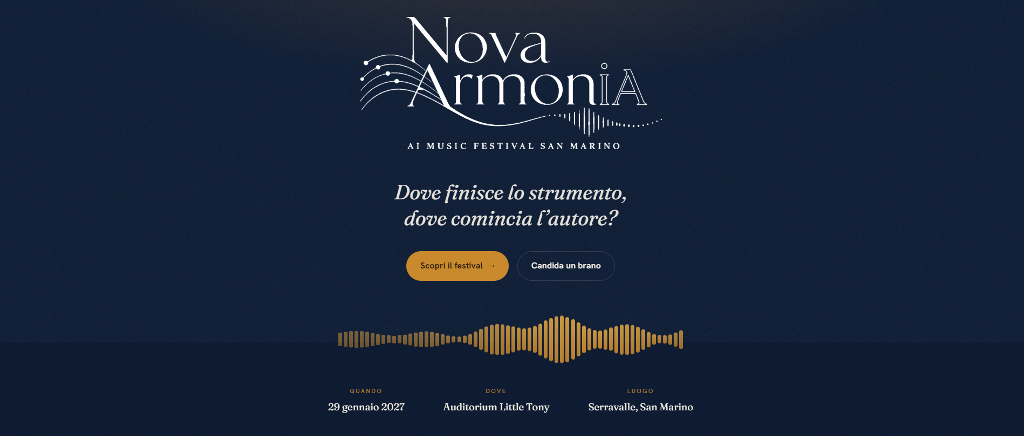 Nova Armonia, intelligenza artificiale, musica AI, musica generativa, AI Music Festival, San Marino, produzione musicale, innovazione musicale, diritti d’autore, news