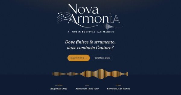 Nova Armonia, intelligenza artificiale, musica AI, musica generativa, AI Music Festival, San Marino, produzione musicale, innovazione musicale, diritti d’autore, news