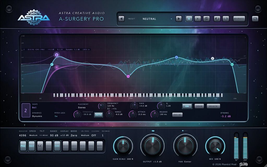 Astra Creative Audio, Astra Pro Pack, A-Surgery Pro, A-Magnetar Pro, A-Gravity Pro, A-Radar Pro, A-Parallax, plug-in audio, equalizzatori dinamici, saturatori multibanda, compressori audio, produzione musicale, mixaggio audio, software musicale